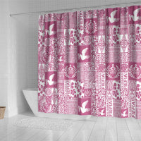 Pink Tonga Kilisimasi Fiefia Shower Curtain Pacific Patchwork Xmas Vibes - Polynesian Pride