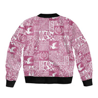 Pink Tonga Kilisimasi Fiefia Sleeve Zip Bomber Jacket Pacific Patchwork Xmas Vibes - Polynesian Pride