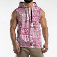 Pink Tonga Kilisimasi Fiefia Sleeveless Zip Hoodie Pacific Patchwork Xmas Vibes - Polynesian Pride