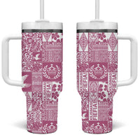 Pink Tonga Kilisimasi Fiefia Tumbler With Handle Pacific Patchwork Xmas Vibes LT9 One Size: 40 oz Pink - Polynesian Pride