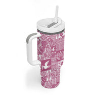 Pink Tonga Kilisimasi Fiefia Tumbler With Handle Pacific Patchwork Xmas Vibes LT9 - Polynesian Pride