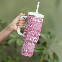 Pink Tonga Kilisimasi Fiefia Tumbler With Handle Pacific Patchwork Xmas Vibes LT9 - Polynesian Pride