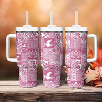 Pink Tonga Kilisimasi Fiefia Tumbler With Handle Pacific Patchwork Xmas Vibes LT9 - Polynesian Pride