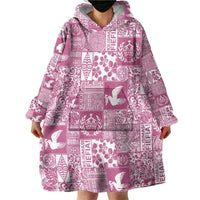 Pink Tonga Kilisimasi Fiefia Wearable Blanket Hoodie Pacific Patchwork Xmas Vibes - Polynesian Pride