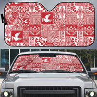 Red Tonga Kilisimasi Fiefia Auto Sun Shade Pacific Patchwork Xmas Vibes - Polynesian Pride