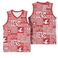 Red Tonga Kilisimasi Fiefia Basketball Jersey Pacific Patchwork Xmas Vibes - Polynesian Pride