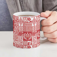 Red Tonga Kilisimasi Fiefia Ceramic Mug Pacific Patchwork Xmas Vibes - Polynesian Pride