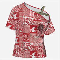 Red Tonga Kilisimasi Fiefia Cross Shoulder Shirt Pacific Patchwork Xmas Vibes LT9 Female Red - Polynesian Pride