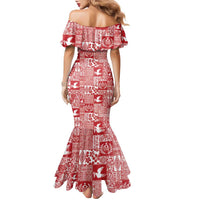 Red Tonga Kilisimasi Fiefia Family Matching Mermaid Dress and Hawaiian Shirt Pacific Patchwork Xmas Vibes - Polynesian Pride