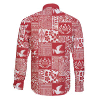 Red Tonga Kilisimasi Fiefia Family Matching Off The Shoulder Long Sleeve Dress and Hawaiian Shirt Pacific Patchwork Xmas Vibes - Polynesian Pride