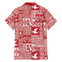 Red Tonga Kilisimasi Fiefia Family Matching Off Shoulder Maxi Dress and Hawaiian Shirt Pacific Patchwork Xmas Vibes - Polynesian Pride