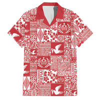 Red Tonga Kilisimasi Fiefia Family Matching Off Shoulder Short Dress and Hawaiian Shirt Pacific Patchwork Xmas Vibes - Polynesian Pride