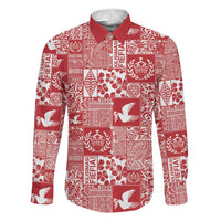 Red Tonga Kilisimasi Fiefia Family Matching Off Shoulder Short Dress and Hawaiian Shirt Pacific Patchwork Xmas Vibes - Polynesian Pride