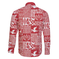 Red Tonga Kilisimasi Fiefia Family Matching Off Shoulder Short Dress and Hawaiian Shirt Pacific Patchwork Xmas Vibes - Polynesian Pride