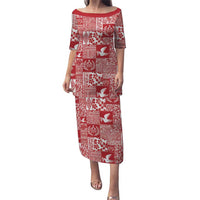 Red Tonga Kilisimasi Fiefia Family Matching Puletasi and Hawaiian Shirt Pacific Patchwork Xmas Vibes - Polynesian Pride