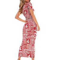 Red Tonga Kilisimasi Fiefia Family Matching Short Sleeve Bodycon Dress and Hawaiian Shirt Pacific Patchwork Xmas Vibes - Polynesian Pride
