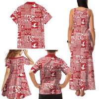Red Tonga Kilisimasi Fiefia Family Matching Tank Maxi Dress and Hawaiian Shirt Pacific Patchwork Xmas Vibes - Polynesian Pride