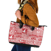 Red Tonga Kilisimasi Fiefia Leather Tote Bag Pacific Patchwork Xmas Vibes - Polynesian Pride