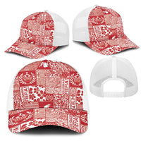 Red Tonga Kilisimasi Fiefia Mesh Trucker Cap Pacific Patchwork Xmas Vibes - Polynesian Pride