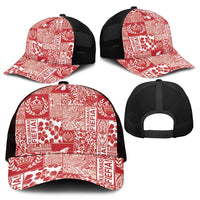 Red Tonga Kilisimasi Fiefia Mesh Trucker Cap Pacific Patchwork Xmas Vibes - Polynesian Pride