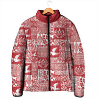 Red Tonga Kilisimasi Fiefia Padded Jacket Pacific Patchwork Xmas Vibes - Polynesian Pride