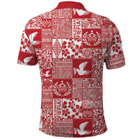 Red Tonga Kilisimasi Fiefia Polo Shirt Pacific Patchwork Xmas Vibes - Polynesian Pride