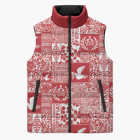 Red Tonga Kilisimasi Fiefia Sleeveless Puffer Jacket Pacific Patchwork Xmas Vibes - Polynesian Pride