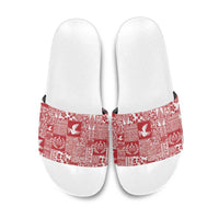 Red Tonga Kilisimasi Fiefia Slide Sandals Pacific Patchwork Xmas Vibes - Polynesian Pride