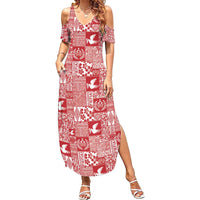 Red Tonga Kilisimasi Fiefia Summer Maxi Dress Pacific Patchwork Xmas Vibes LT9 Women Red - Polynesian Pride