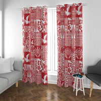 Red Tonga Kilisimasi Fiefia Window Curtain Pacific Patchwork Xmas Vibes - Polynesian Pride