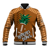 Custom Hawaii Honolulu Bowl Baseball Jacket With Kakau Tribal Pattern LT9 Unisex Brown - Polynesian Pride