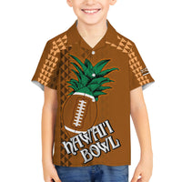 Custom Hawaii Honolulu Bowl Family Matching Off Shoulder Maxi Dress and Hawaiian Shirt With Kakau Tribal Pattern LT9 Son's Shirt Brown - Polynesian Pride