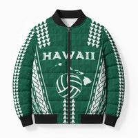 Polynesian Hawaii Volleyball Custom Bomber Puffer Jacket Green Kakau with Map Motif - Polynesian Pride