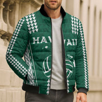 Polynesian Hawaii Volleyball Custom Bomber Puffer Jacket Green Kakau with Map Motif - Polynesian Pride
