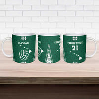 Polynesian Hawaii Volleyball Custom Ceramic Mug Green Kakau with Map Motif - Polynesian Pride