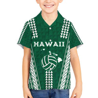 Polynesian Hawaii Volleyball Custom Family Matching Off Shoulder Maxi Dress and Hawaiian Shirt Green Kakau with Map Motif