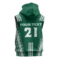Polynesian Hawaii Volleyball Custom Sleeveless Hoodie Green Kakau with Map Motif - Polynesian Pride