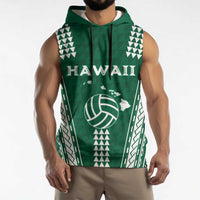 Polynesian Hawaii Volleyball Custom Sleeveless Hoodie Green Kakau with Map Motif - Polynesian Pride
