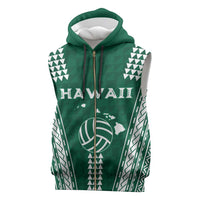Polynesian Hawaii Volleyball Custom Sleeveless Zip Hoodie Green Kakau with Map Motif - Polynesian Pride
