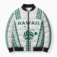 Polynesian Hawaii Volleyball Custom Bomber Puffer Jacket White Kakau with Map Motif - Polynesian Pride