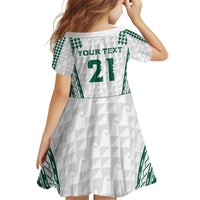 Polynesian Hawaii Volleyball Custom Kid Short Sleeve Dress White Kakau with Map Motif