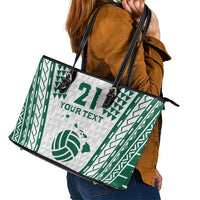 Polynesian Hawaii Volleyball Custom Leather Tote Bag White Kakau with Map Motif