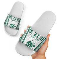 Polynesian Hawaii Volleyball Custom Slide Sandals White Kakau with Map Motif - Polynesian Pride