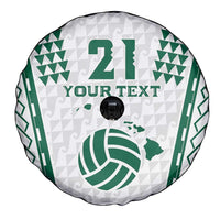 Polynesian Hawaii Volleyball Custom Spare Tire Cover White Kakau with Map Motif