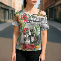 Skeleton Love for Valentine’s Day Cross Shoulder Shirt Polynesian Tribal Love Forever - Polynesian Pride