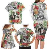 Skeleton Love for Valentine’s Day Family Matching Long Sleeve Bodycon Dress and Hawaiian Shirt Polynesian Tribal Love Forever