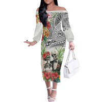 Skeleton Love for Valentine’s Day Family Matching Off The Shoulder Long Sleeve Dress and Hawaiian Shirt Polynesian Tribal Love Forever