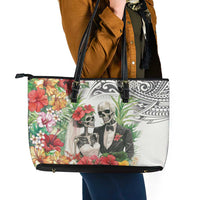 Skeleton Love for Valentine’s Day Leather Tote Bag Polynesian Tribal Love Forever