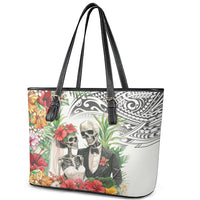 Skeleton Love for Valentine’s Day Leather Tote Bag Polynesian Tribal Love Forever