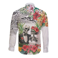 Skeleton Love for Valentine’s Day Long Sleeve Button Shirt Polynesian Tribal Love Forever